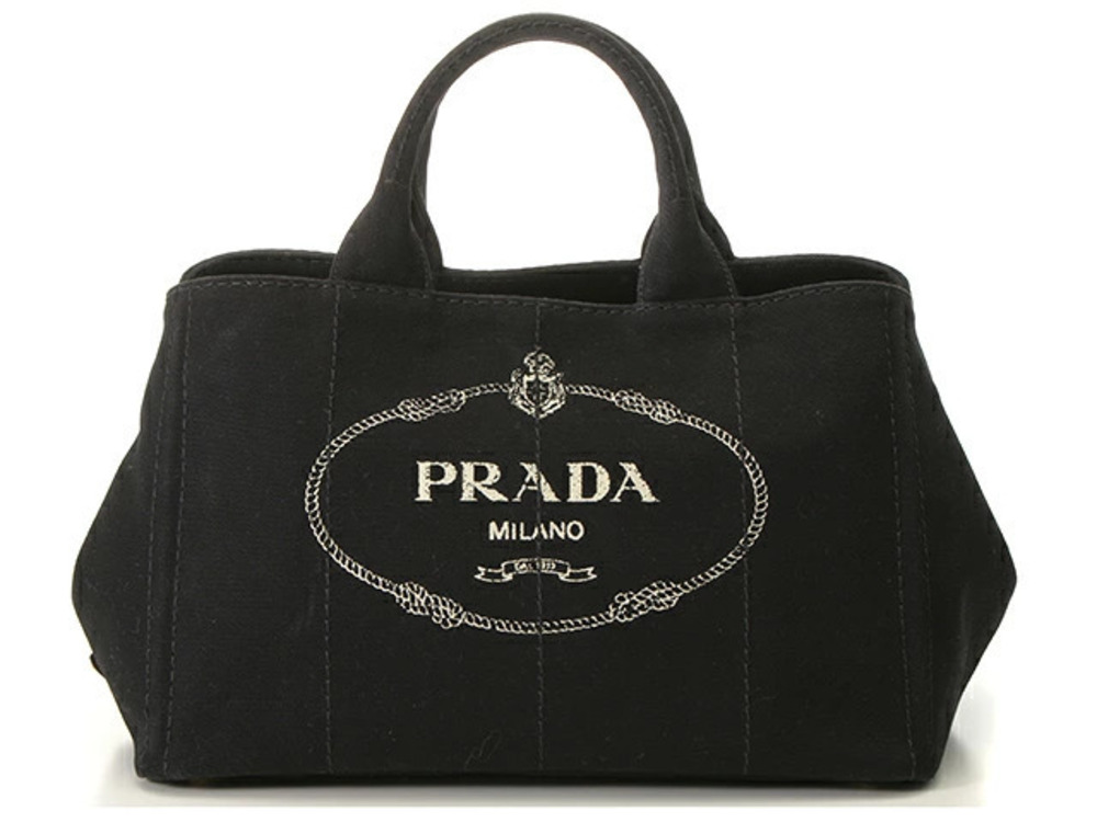 Prada Canapa Tote Bag Black Canvas Strap